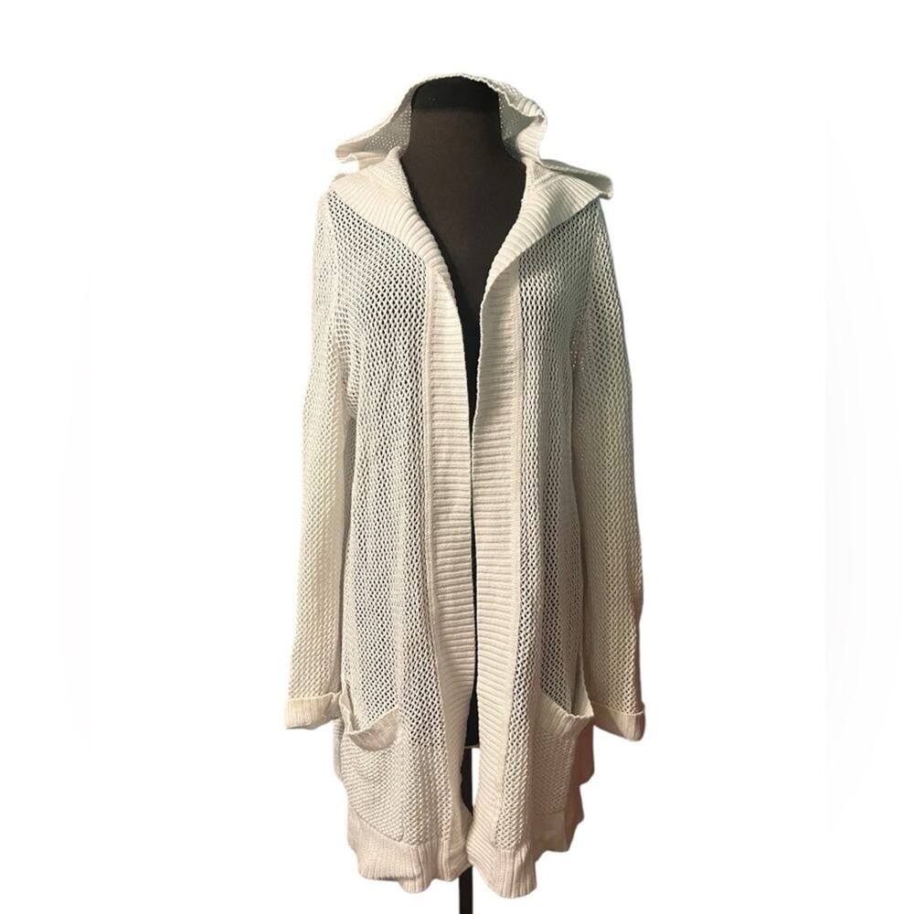 Talbots Open Knit Beachy Casual Hooded Open Cardigan Womens 1X Boho Fisherman